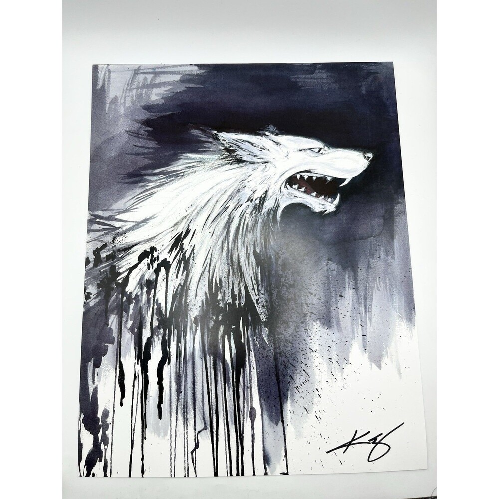 print of the "Game of Thrones" wolf artwork signed by artist Kevin Eslinger